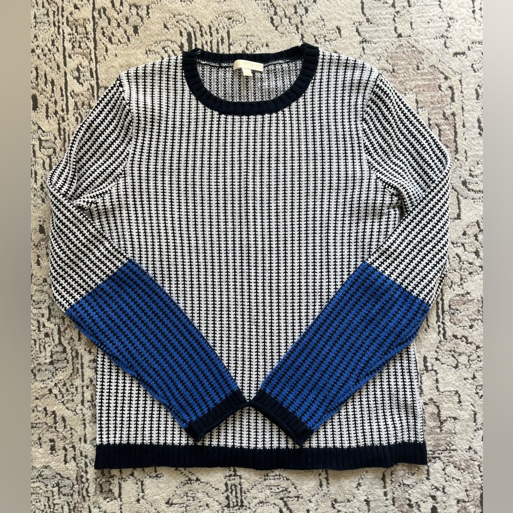 Lisa Todd Striped Blue Colorblock Sleeve Cashmere Blend Sweater Size S